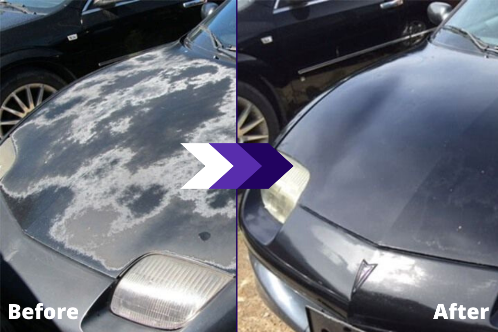 Before and after shot showing the beauty of automotive paint repair